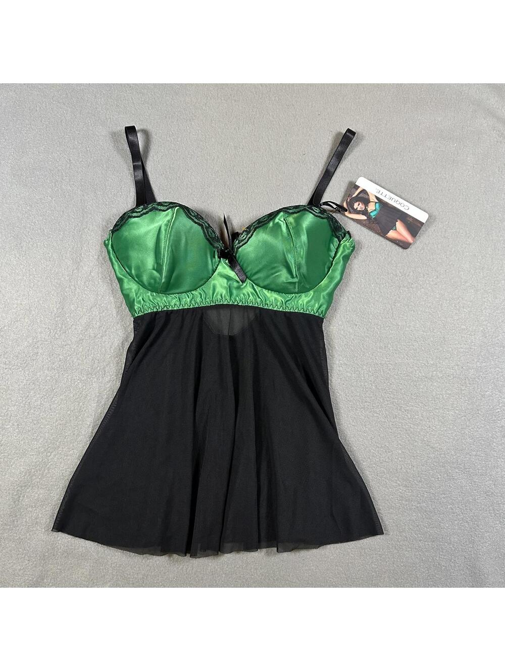 Women’s Babydoll Tank Top Green Black Mesh Y2K